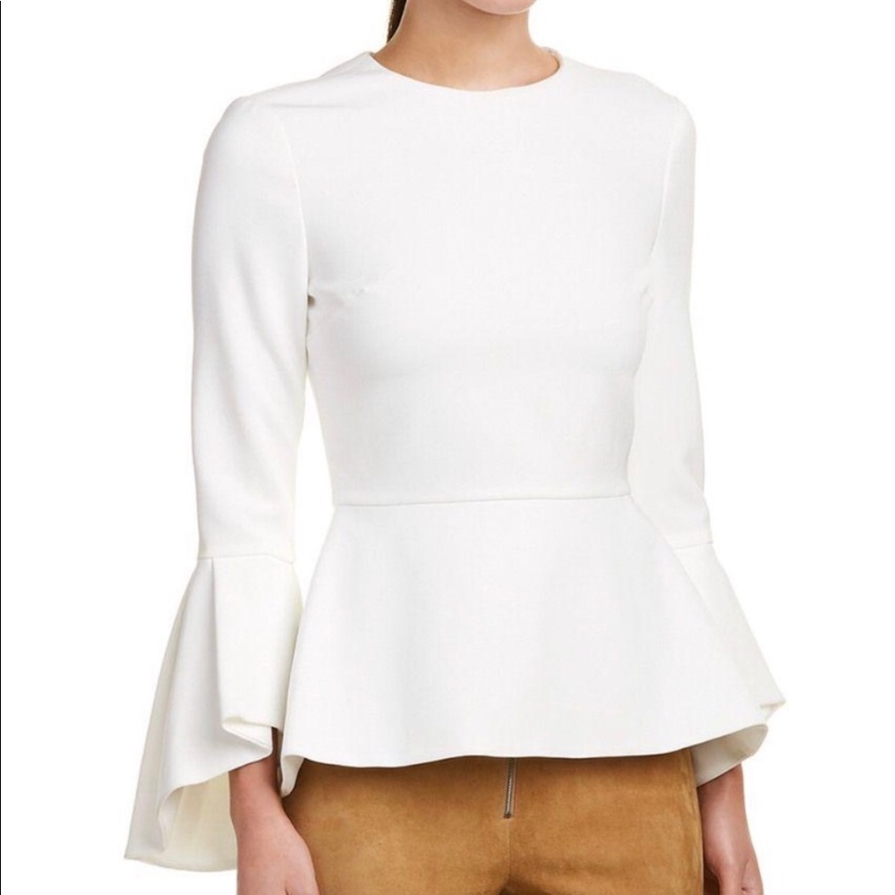Alice + Olivia Employed Trumpet-Sleeve Peplum Top